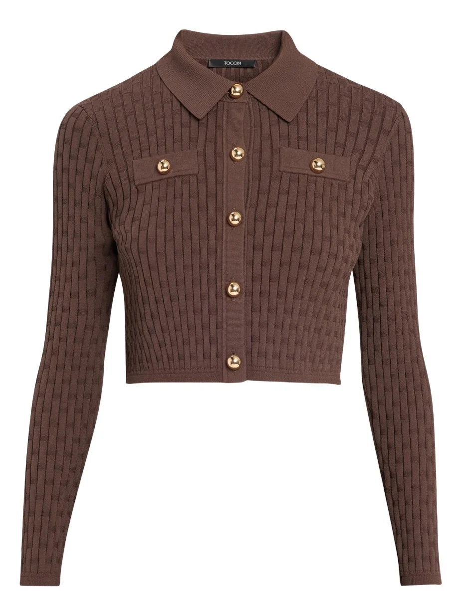 Posie Cropped Button-Front Knit Cardigan