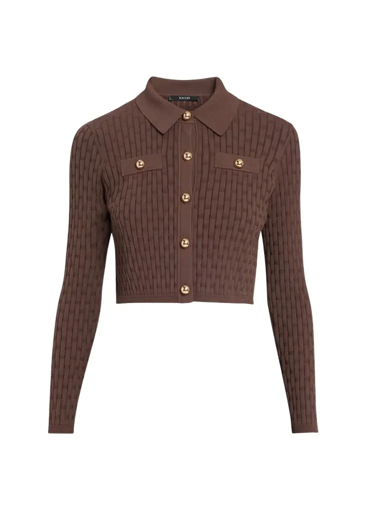 Toccin Posie Cropped Button-Front Knit Cardigan