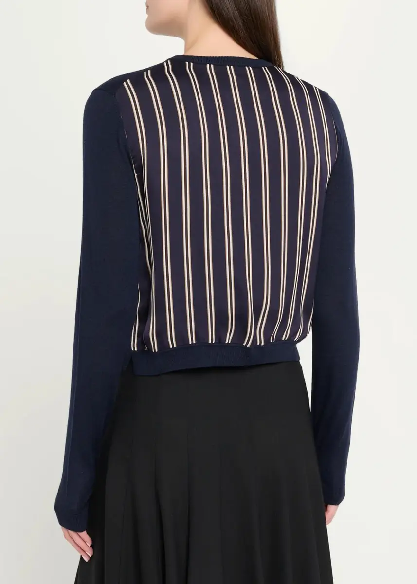 Jason Wu Collection Striped-Panel Merino Wool Knit Crewneck Cardigan | Thumbnail 3 Jason Wu Collection Striped-Panel Merino Wool Knit Crewneck Cardigan | Thumbnail 3