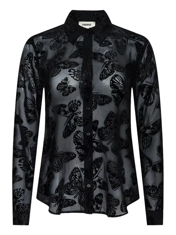 L'Agence Laurent Burnout Velvet Blouse
