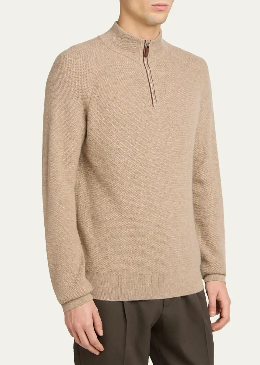 Zegna Men's Oasi Cashmere Knit Quarter-Zip Sweater | Thumbnail 4 Zegna Men's Oasi Cashmere Knit Quarter-Zip Sweater | Thumbnail 4