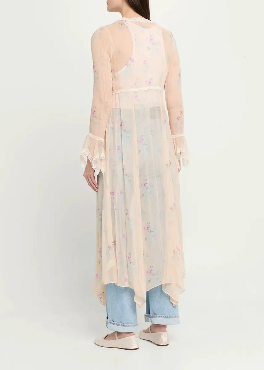 LoveShackFancy Mariven Lace-Trim Floral Silk Duster Cardigan | Thumbnail 3 LoveShackFancy Mariven Lace-Trim Floral Silk Duster Cardigan | Thumbnail 3