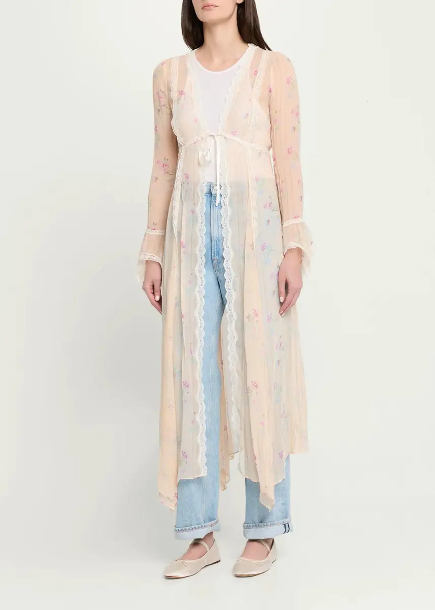 LoveShackFancy Mariven Lace-Trim Floral Silk Duster Cardigan | Thumbnail 4 LoveShackFancy Mariven Lace-Trim Floral Silk Duster Cardigan | Thumbnail 4