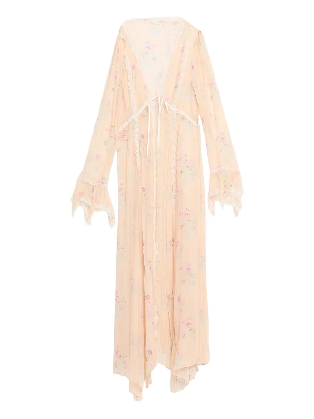 Mariven Lace-Trim Floral Silk Duster Cardigan