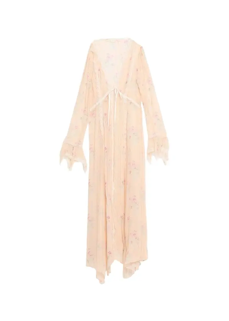 Mariven Lace-Trim Floral Silk Duster Cardigan Mariven Lace-Trim Floral Silk Duster Cardigan