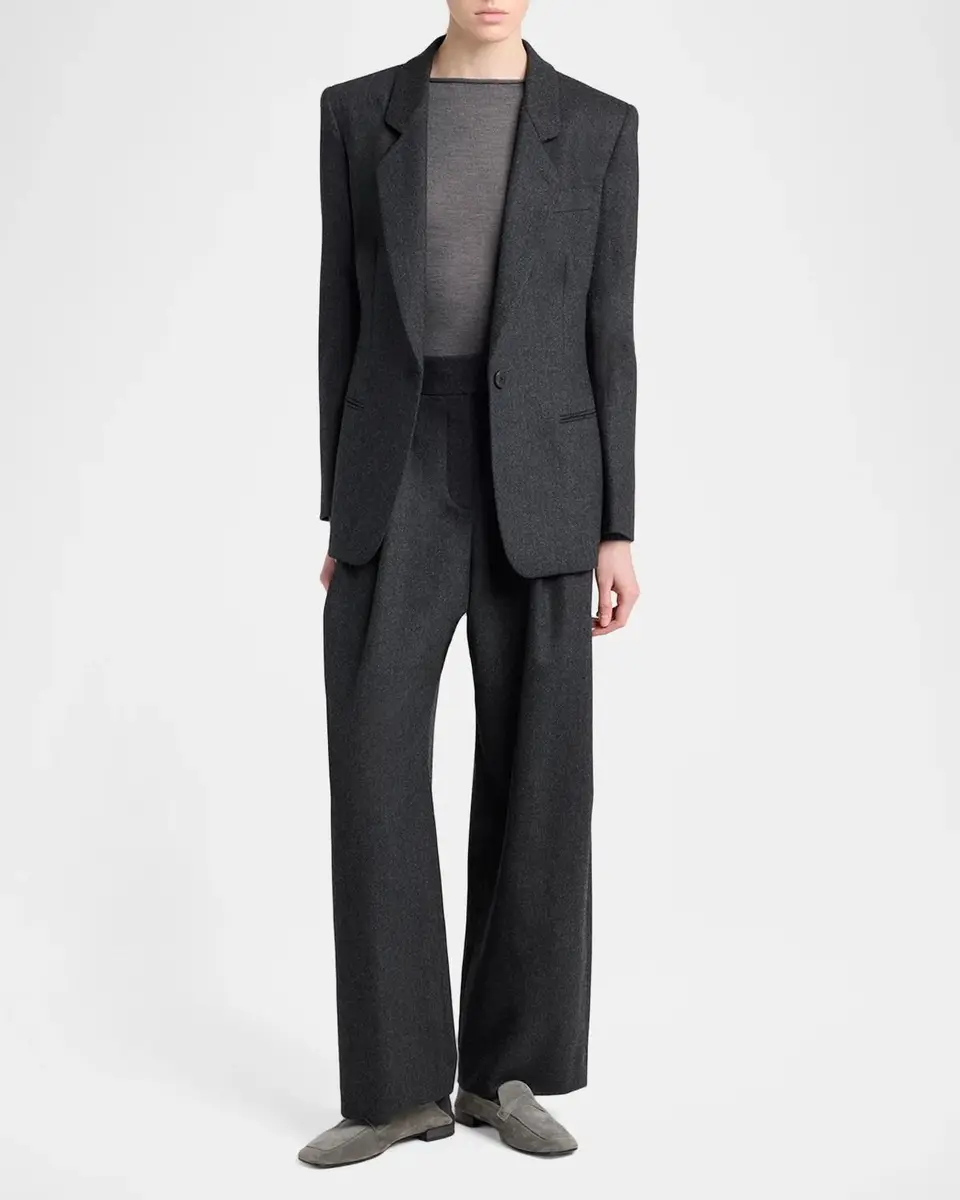Giorgio Armani Herringbone Wool-Cashmere Flannel Wide-Leg Trousers | Thumbnail 2 Giorgio Armani Herringbone Wool-Cashmere Flannel Wide-Leg Trousers | Thumbnail 2