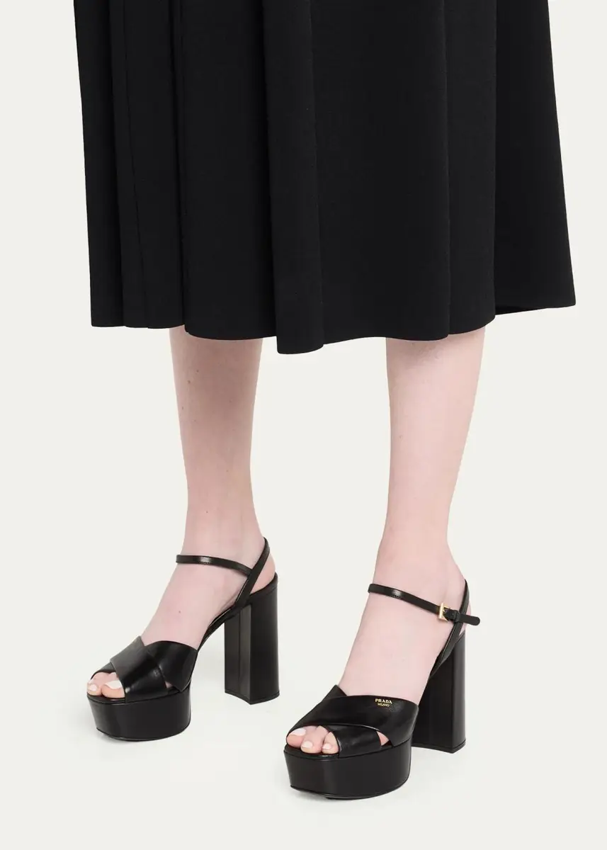 Prada 115mm Leather Crisscross Platform Sandals | Thumbnail 2 Prada 115mm Leather Crisscross Platform Sandals | Thumbnail 2