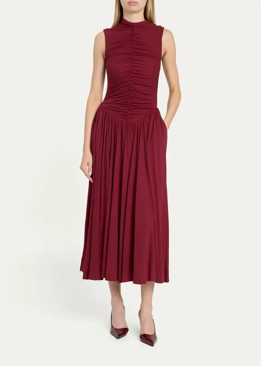 Toccin Faria Ruched Mock-Neck Jersey Midi Dress | Thumbnail 2