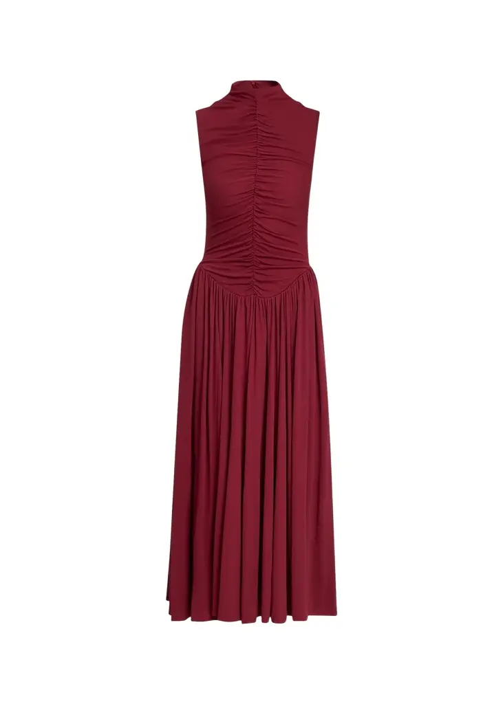 Faria Ruched Mock-Neck Jersey Midi Dress