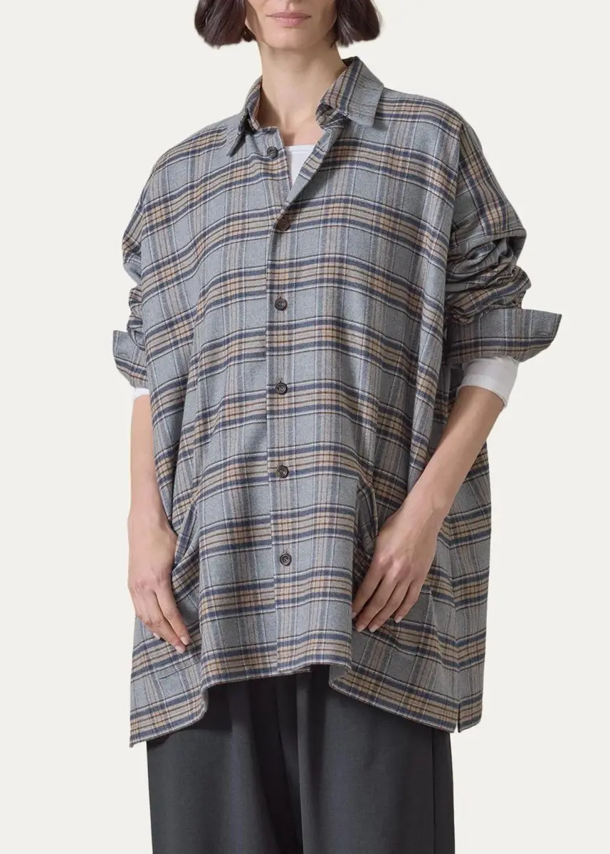 Eskandar Wide A-Line Shirt Jacket With Collar - Long Length | Thumbnail 3 Eskandar Wide A-Line Shirt Jacket With Collar - Long Length | Thumbnail 3