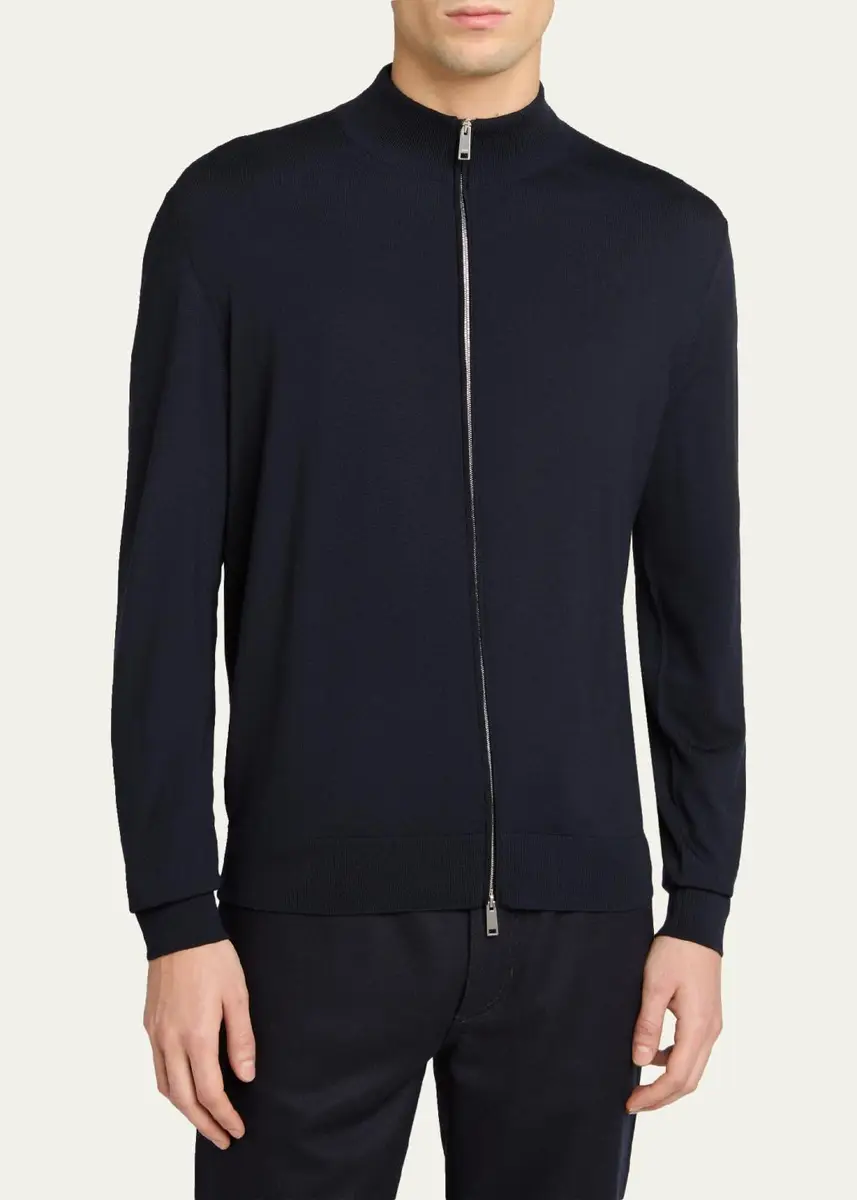 Zegna Men's Trofeo Wool Full-Zip Knit Sweater | Thumbnail 4 Zegna Men's Trofeo Wool Full-Zip Knit Sweater | Thumbnail 4