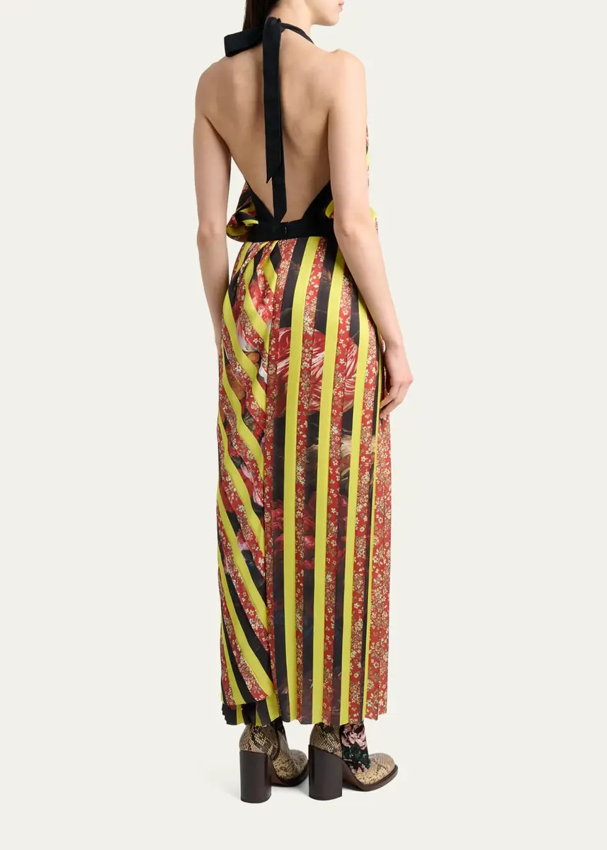 Dries Van Noten Darnot Mixed Print Pleated Halter Maxi Dress | Thumbnail 3 Dries Van Noten Darnot Mixed Print Pleated Halter Maxi Dress | Thumbnail 3
