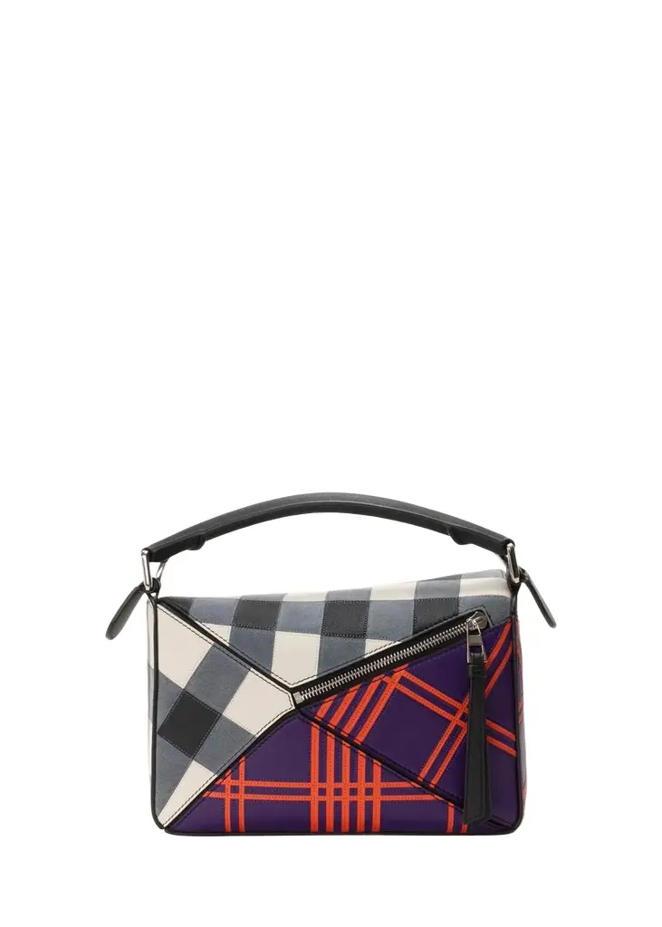 Loewe Puzzle Check & Plaid Leather Top-Handle Bag