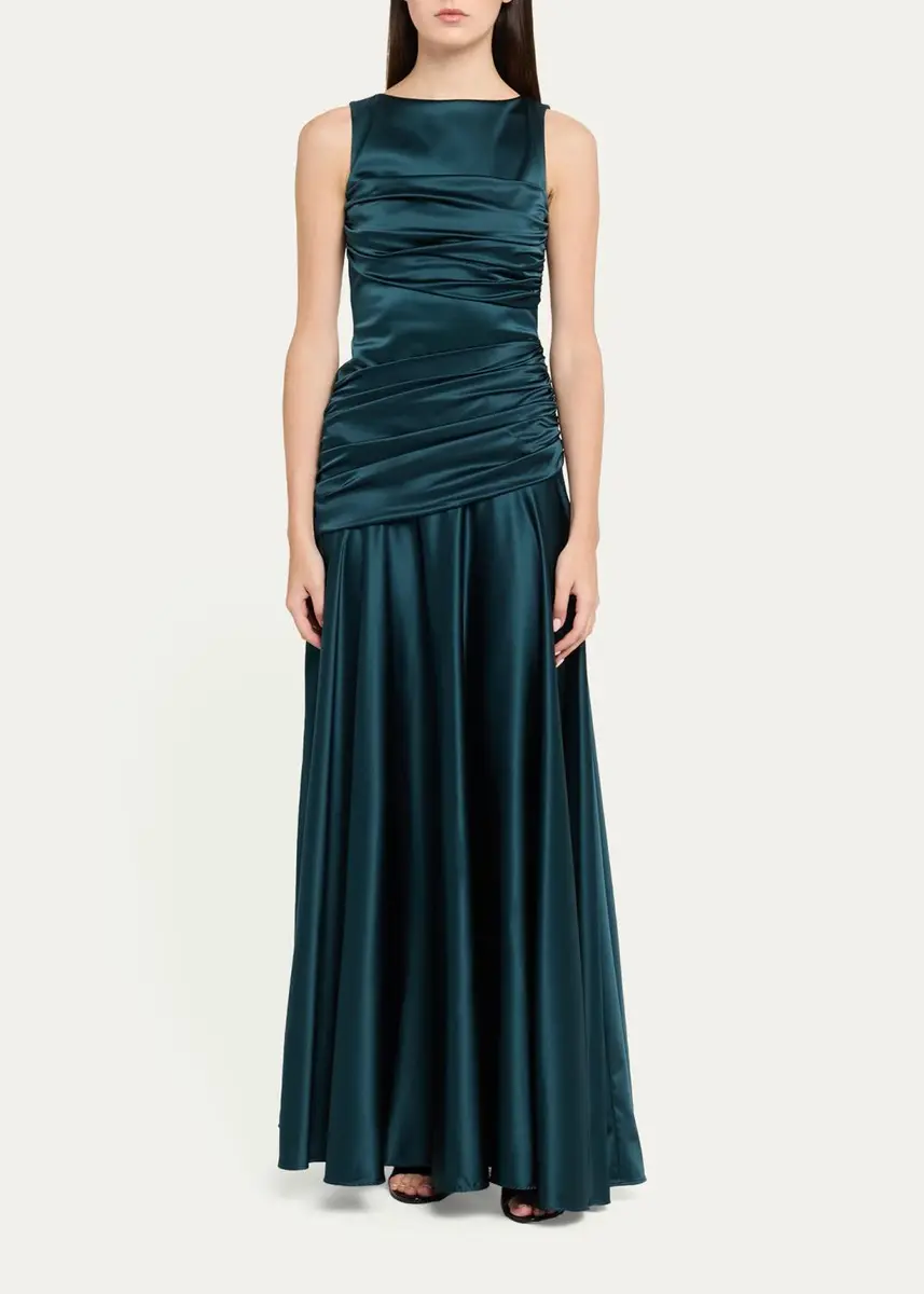 Chiara Boni La Petite Robe Raula Ruched Bateau-Neck Satin Gown | Thumbnail 2 Chiara Boni La Petite Robe Raula Ruched Bateau-Neck Satin Gown | Thumbnail 2