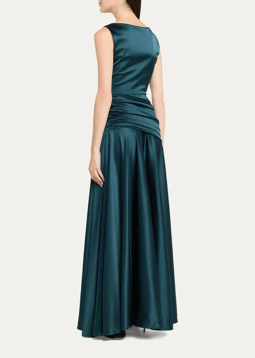 Chiara Boni La Petite Robe Raula Ruched Bateau-Neck Satin Gown | Thumbnail 3 Chiara Boni La Petite Robe Raula Ruched Bateau-Neck Satin Gown | Thumbnail 3