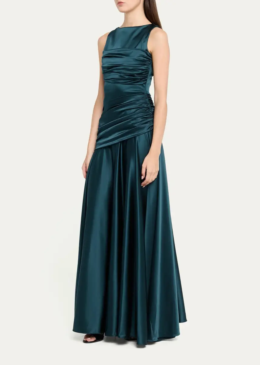 Chiara Boni La Petite Robe Raula Ruched Bateau-Neck Satin Gown | Thumbnail 4 Chiara Boni La Petite Robe Raula Ruched Bateau-Neck Satin Gown | Thumbnail 4