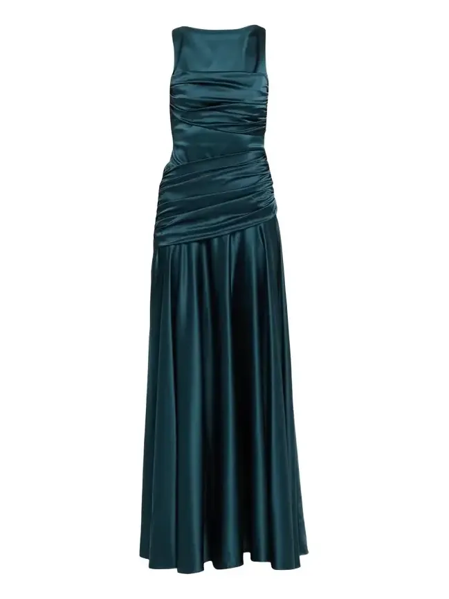 Raula Ruched Bateau-Neck Satin Gown