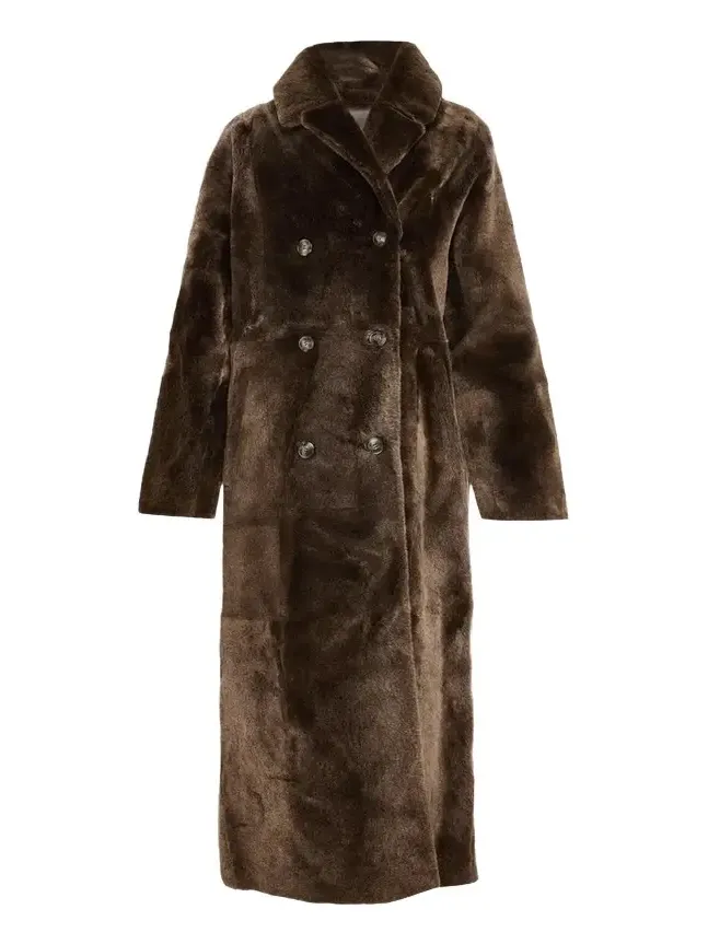 Manteau Lamb Shearling Double-Breasted Long Coat Manteau Lamb Shearling Double-Breasted Long Coat