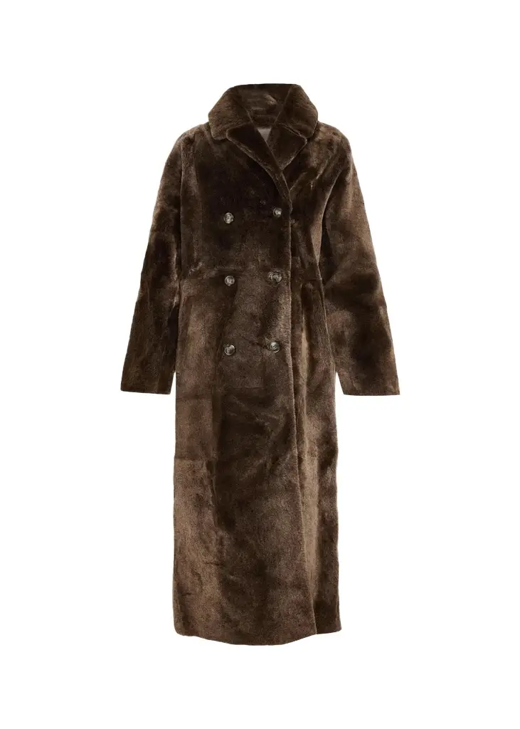 Yves Salomon Manteau Lamb Shearling Double-Breasted Long Coat