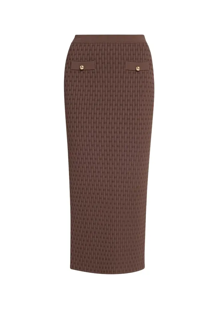 Toccin Milla Textured Knit Midi Pencil Skirt