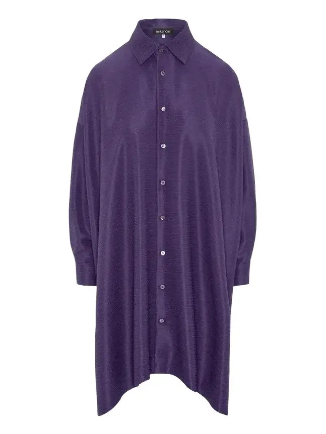 Wide A-Line Shirt With Collar - Very Long Length With Slits Wide A-Line Shirt With Collar - Very Long Length With Slits