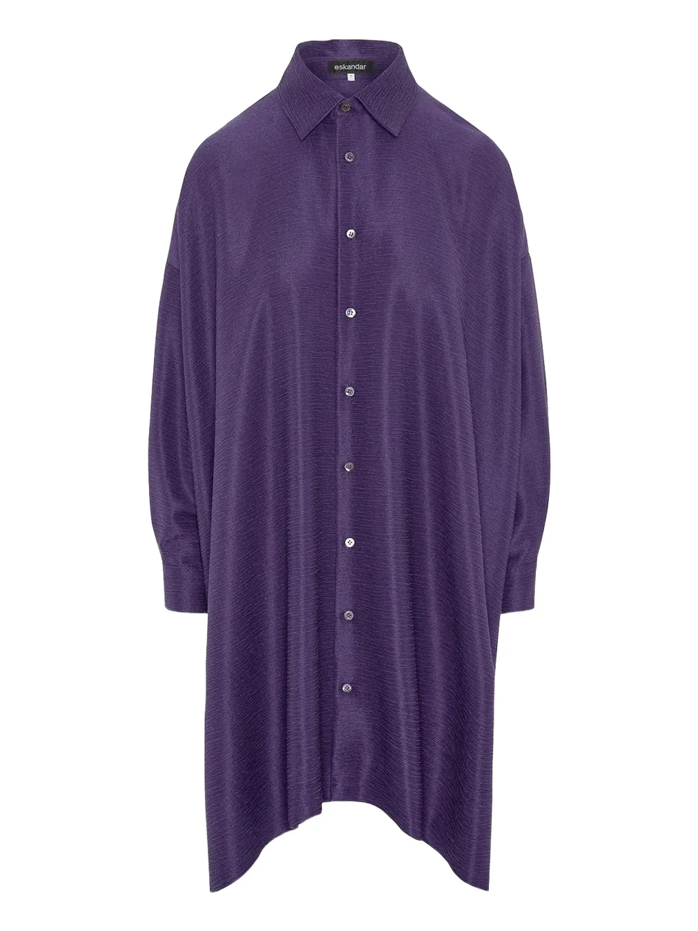 Eskandar Wide A-Line Shirt With Collar - Very Long Length With Slits