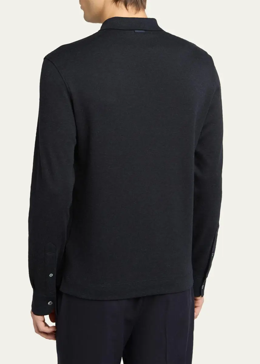 Zegna Men's Cotton Long-Sleeve Polo Shirt | Thumbnail 3 Zegna Men's Cotton Long-Sleeve Polo Shirt | Thumbnail 3