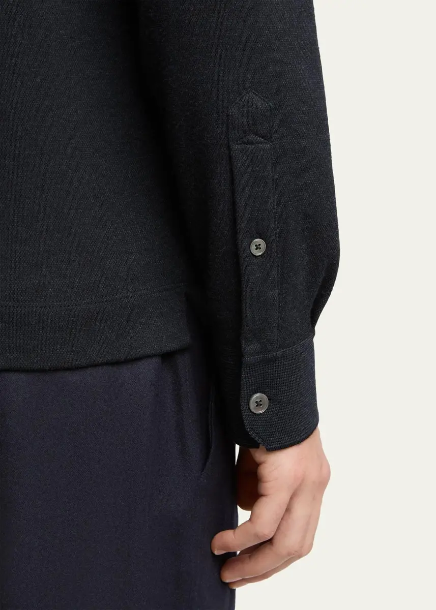 Zegna Men's Cotton Long-Sleeve Polo Shirt | Thumbnail 5 Zegna Men's Cotton Long-Sleeve Polo Shirt | Thumbnail 5