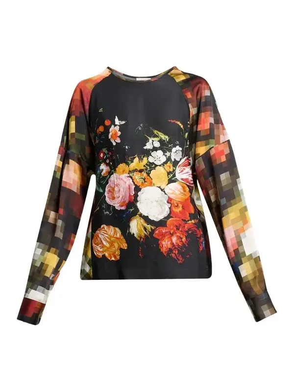 Pixel Fruit Print Long-Sleeve Top