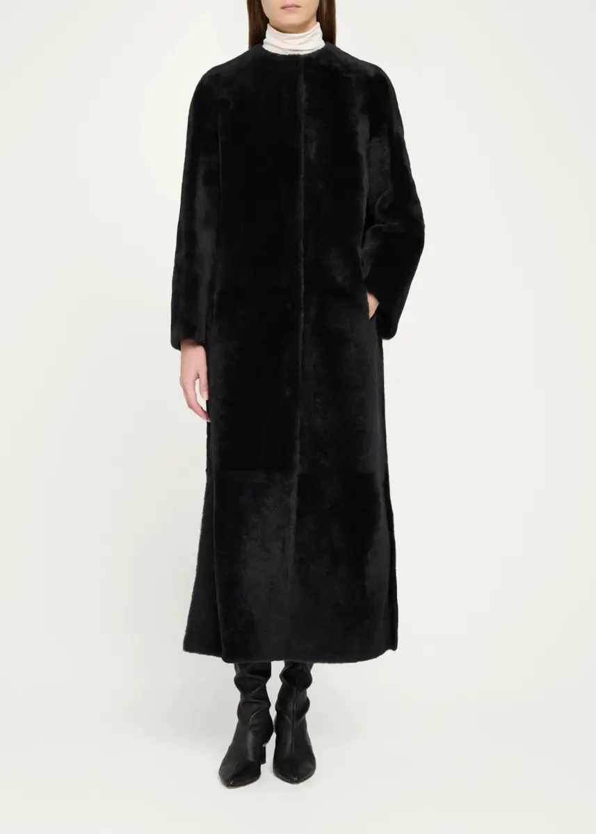 Yves Salomon Manteau Lamb Shearling Collarless Long Coat | Thumbnail 2 Yves Salomon Manteau Lamb Shearling Collarless Long Coat | Thumbnail 2