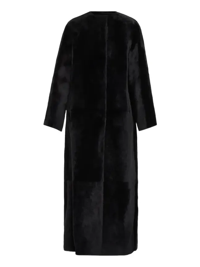 Manteau Lamb Shearling Collarless Long Coat Manteau Lamb Shearling Collarless Long Coat