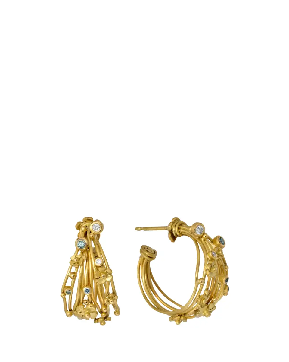 Lene Vibe 18K Gold Floral Diamond Huggie Hoop Earrings | Thumbnail 2 Lene Vibe 18K Gold Floral Diamond Huggie Hoop Earrings | Thumbnail 2