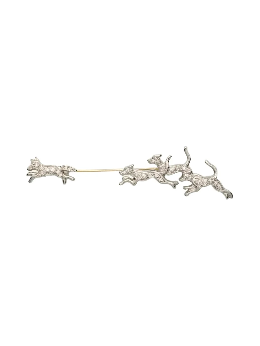 Men's 14K White Gold, Platinum & Diamond Fox-Hunting Lapel Pin
