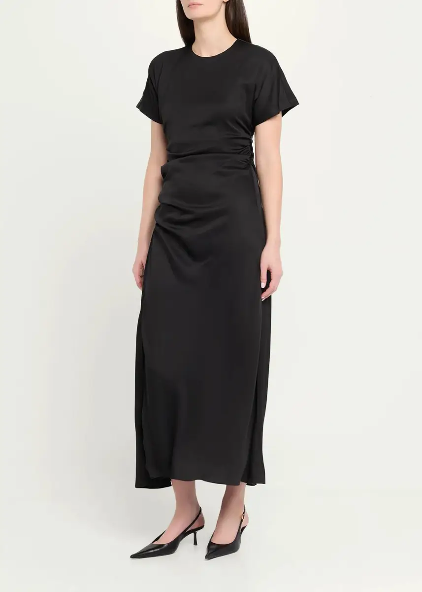 Simkhai Marabella Ruched Satin Midi Dress | Thumbnail 4 Simkhai Marabella Ruched Satin Midi Dress | Thumbnail 4