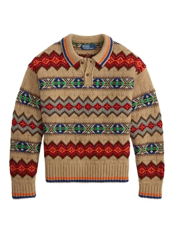 Men's Fair Isle Wool-Blend Polo-Collar Sweater Men's Fair Isle Wool-Blend Polo-Collar Sweater