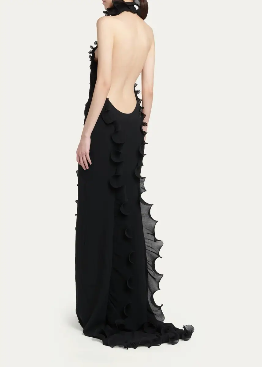 Tom Ford Silk Crepe Ruffled Halter Evening Dress | Thumbnail 3 Tom Ford Silk Crepe Ruffled Halter Evening Dress | Thumbnail 3