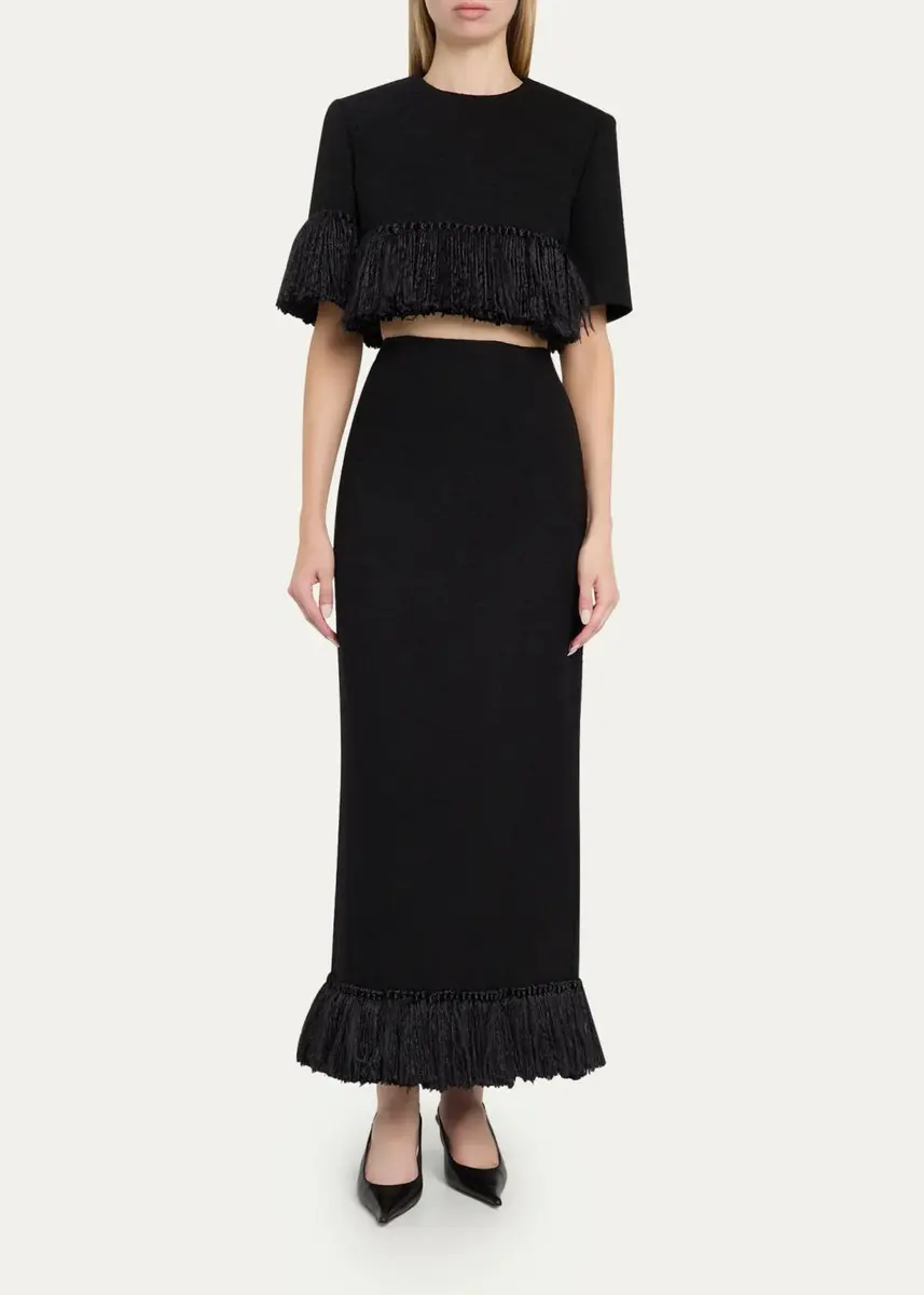 Heirlome Matilde Short-Sleeve Tassel Fringe Wool Crop Top | Thumbnail 2