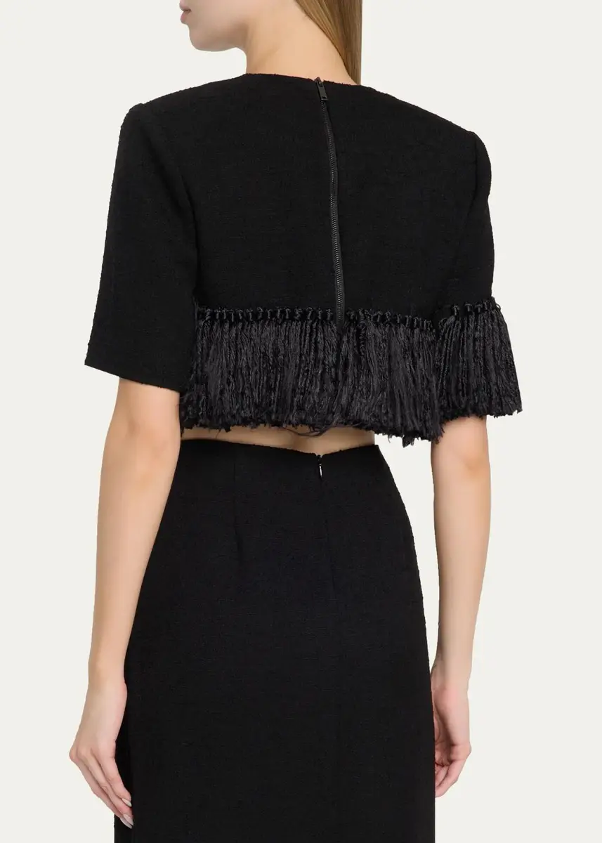 Heirlome Matilde Short-Sleeve Tassel Fringe Wool Crop Top | Thumbnail 3