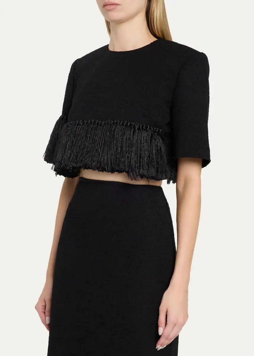 Heirlome Matilde Short-Sleeve Tassel Fringe Wool Crop Top | Thumbnail 4