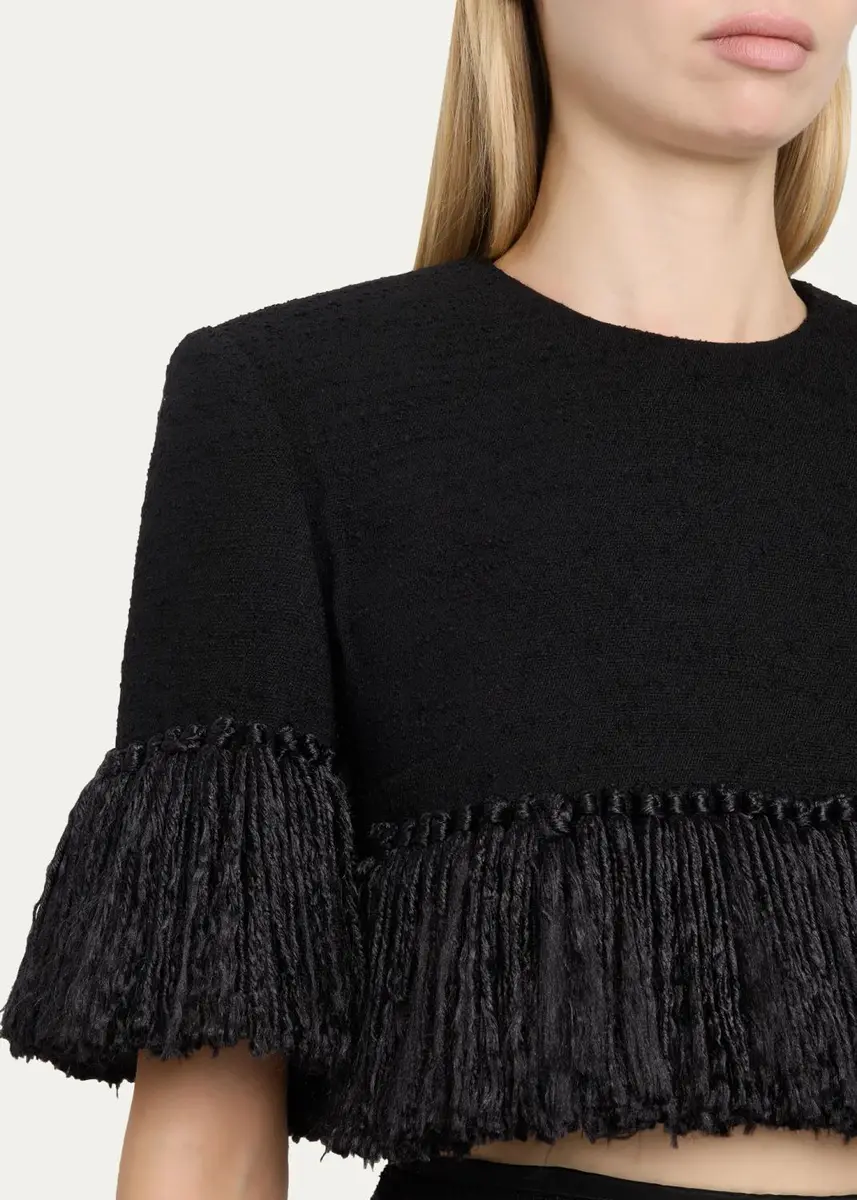 Heirlome Matilde Short-Sleeve Tassel Fringe Wool Crop Top | Thumbnail 5