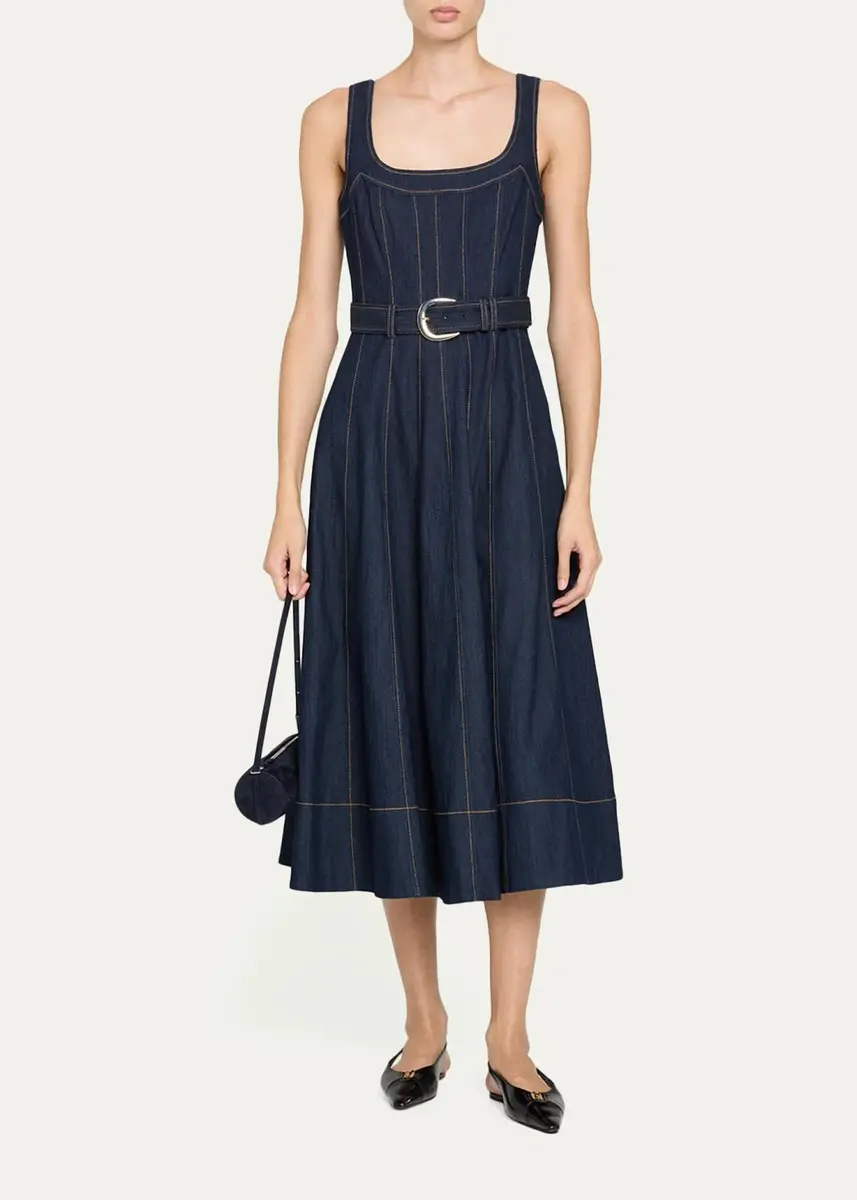 Cinq à Sept Cambree Belted Denim Midi Dress | Thumbnail 2 Cinq à Sept Cambree Belted Denim Midi Dress | Thumbnail 2