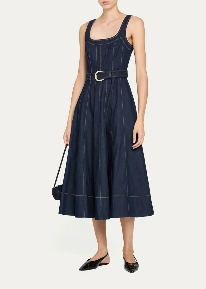 Cinq à Sept Cambree Belted Denim Midi Dress | Thumbnail 4 Cinq à Sept Cambree Belted Denim Midi Dress | Thumbnail 4