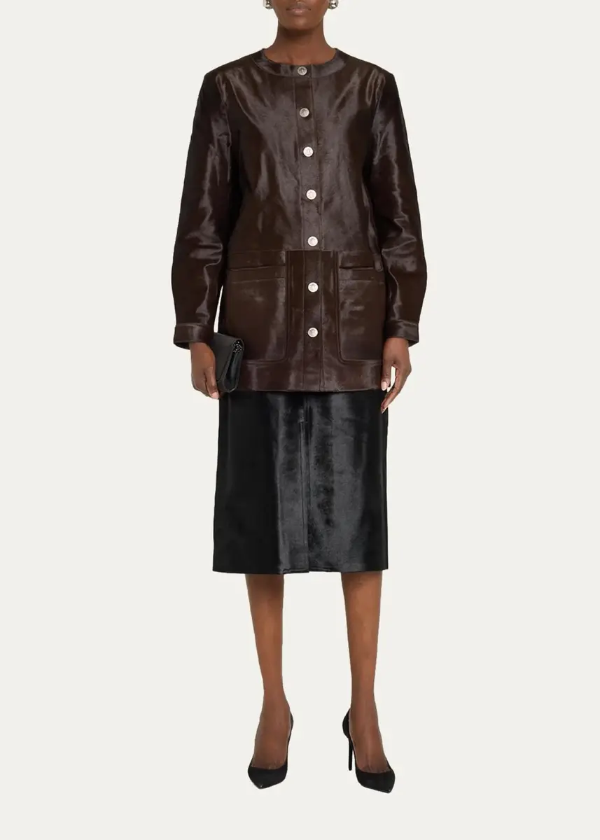 Kobi Halperin Lisa Leather & Calf Hair Button-Front Coat | Thumbnail 2 Kobi Halperin Lisa Leather & Calf Hair Button-Front Coat | Thumbnail 2