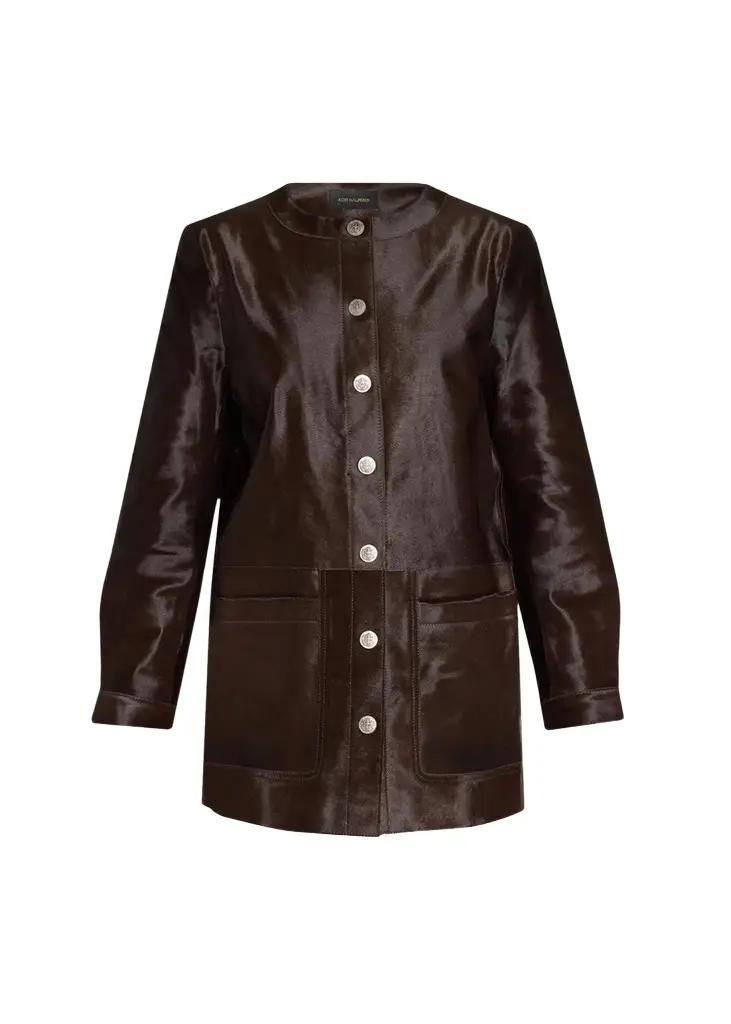 Lisa Leather & Calf Hair Button-Front Coat
