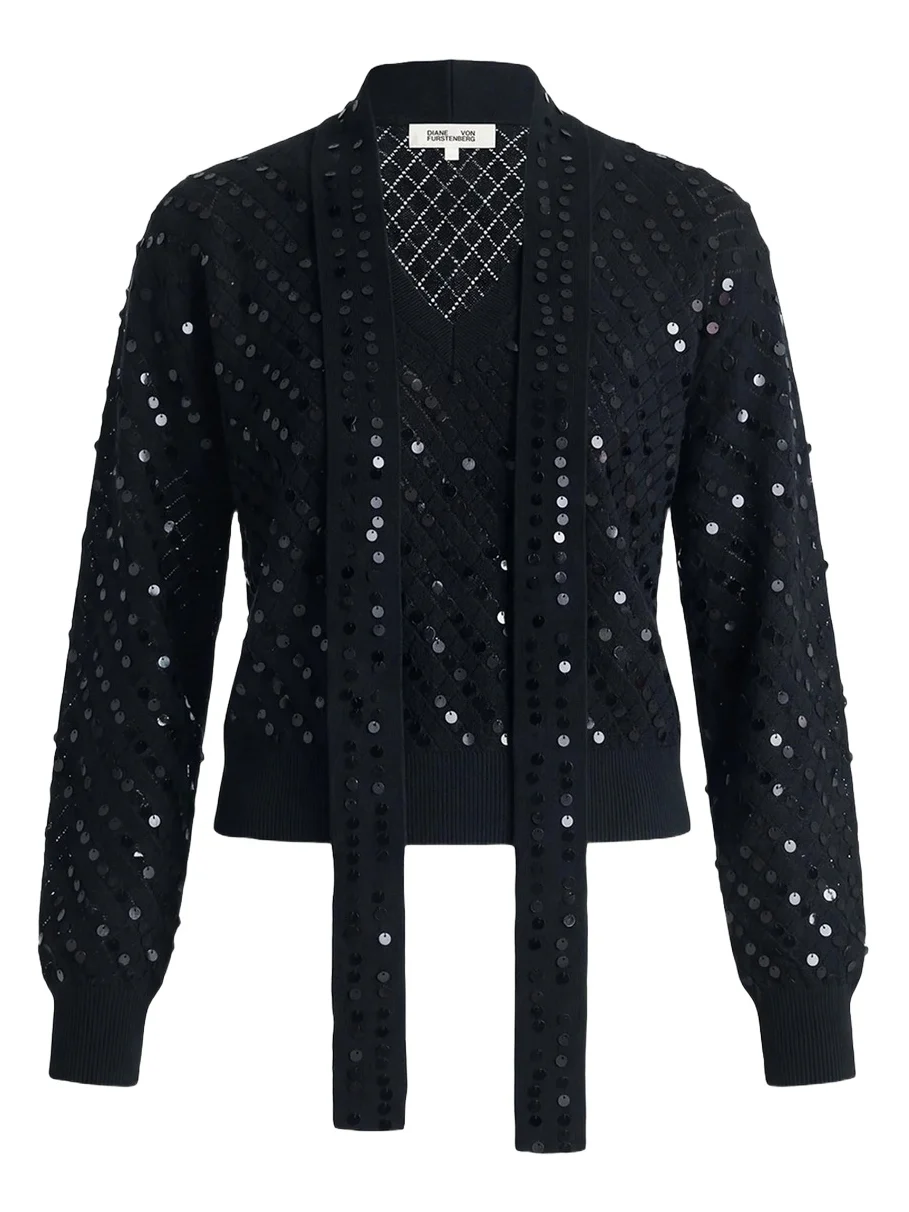 Diane von Furstenberg Tristan Sequin Pointelle Knit Sweater