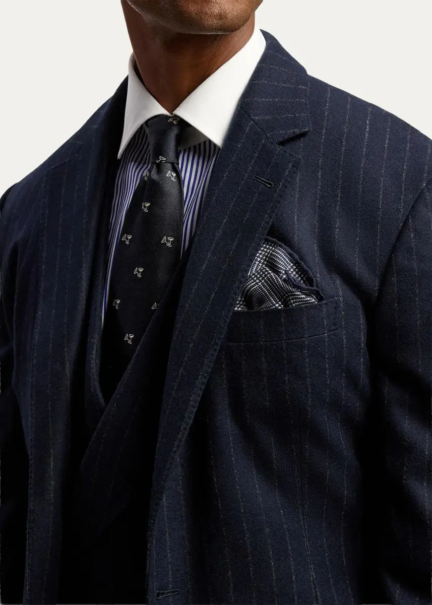 Ralph Lauren Purple Label Men's Plaid Cashmere-Silk Pocket Square | Thumbnail 3