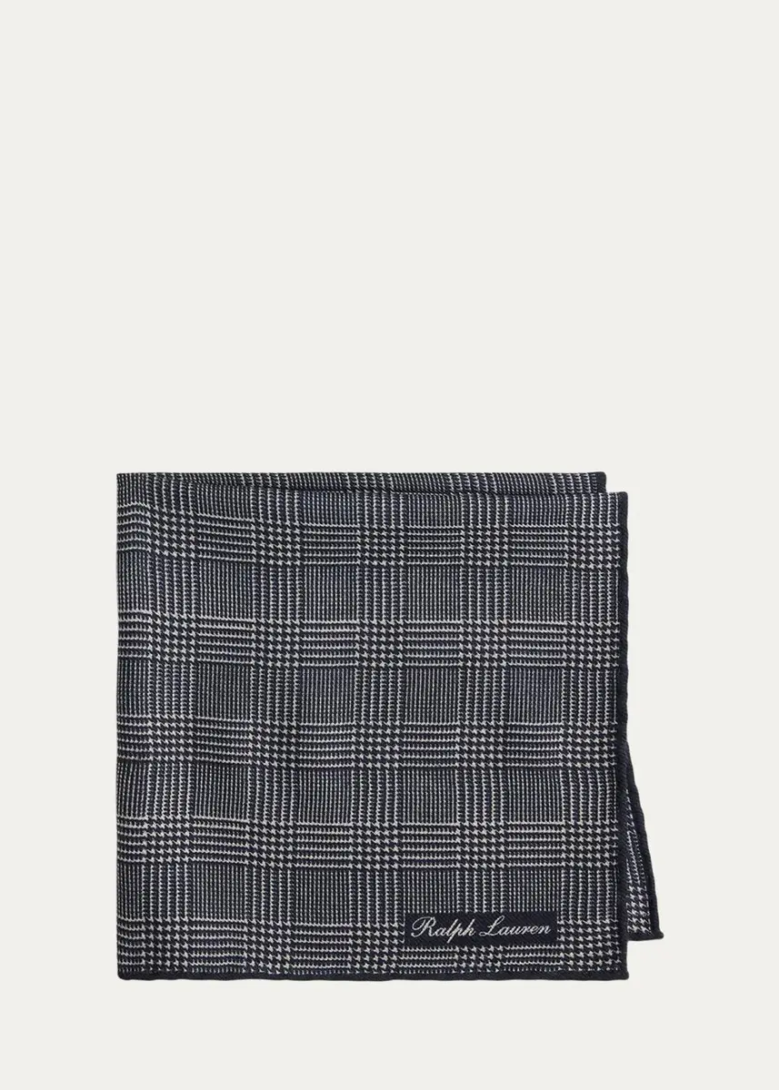 Ralph Lauren Purple Label Men's Plaid Cashmere-Silk Pocket Square | Thumbnail 4