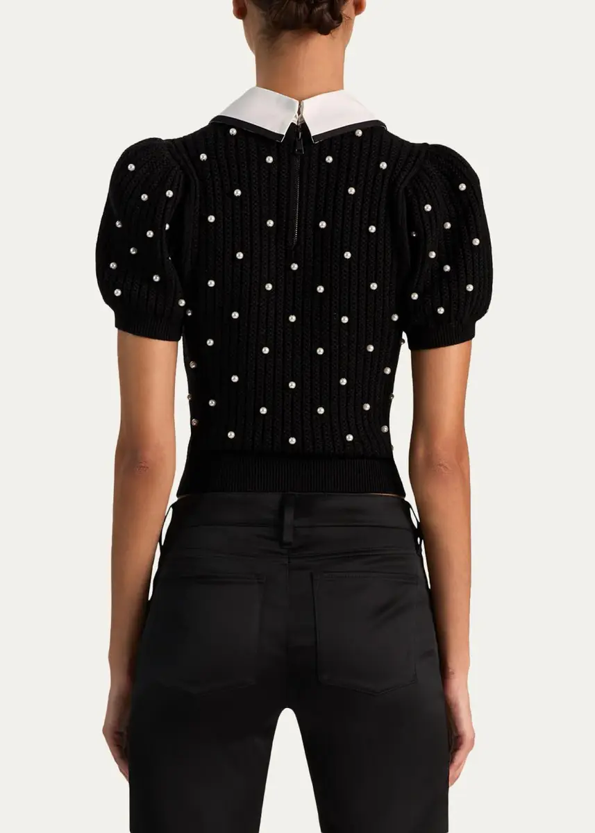 Alice + Olivia Chase Embellished Stretch-Wool Puff-Sleeve Sweater | Thumbnail 3 Alice + Olivia Chase Embellished Stretch-Wool Puff-Sleeve Sweater | Thumbnail 3