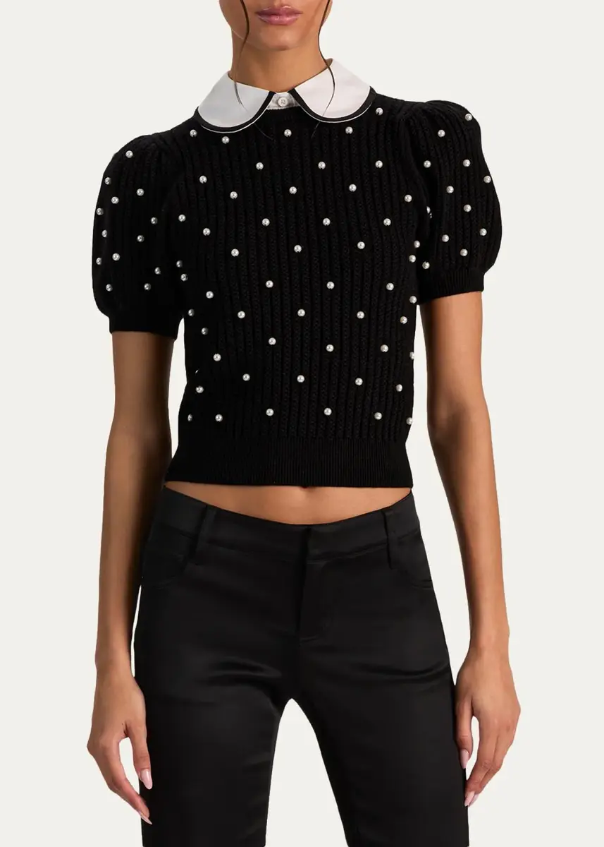 Alice + Olivia Chase Embellished Stretch-Wool Puff-Sleeve Sweater | Thumbnail 4 Alice + Olivia Chase Embellished Stretch-Wool Puff-Sleeve Sweater | Thumbnail 4