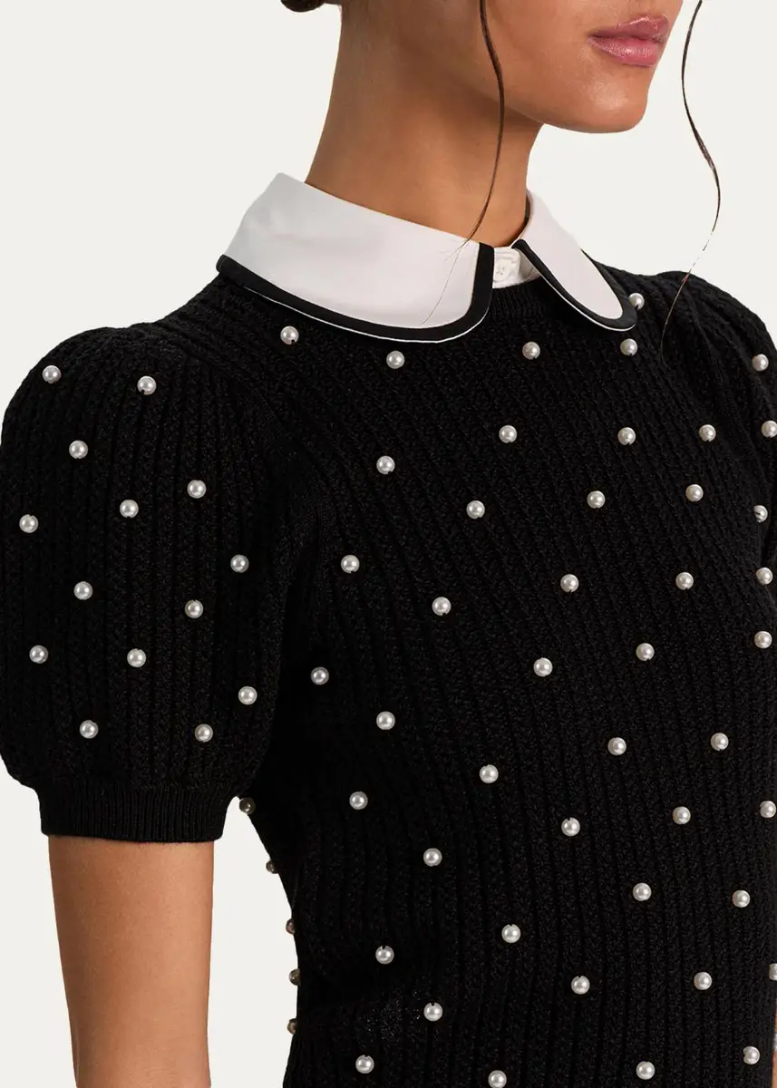 Alice + Olivia Chase Embellished Stretch-Wool Puff-Sleeve Sweater | Thumbnail 5 Alice + Olivia Chase Embellished Stretch-Wool Puff-Sleeve Sweater | Thumbnail 5